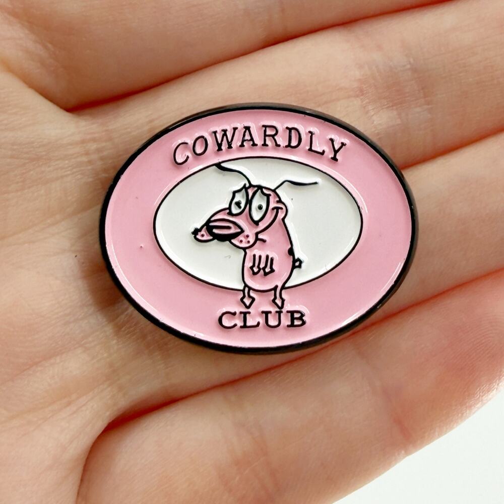 Cowardly Dog Club Soft Enamel Pin Pink Cartoon Funny Lapel Badge